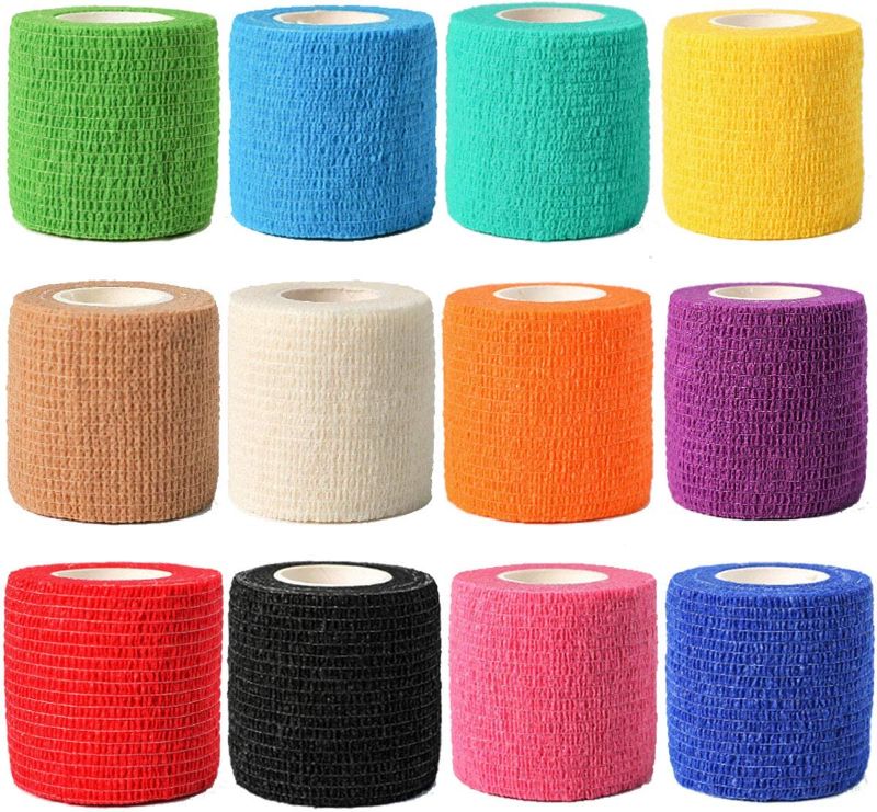 Photo 1 of (12-Pack) 2” x 5 Yards Breathable Self Adherent Wrap?Self Adhesive Non Woven Bandage Wrap for Pets?Athletic Elastic Cohesive Bandage for Sports Muscle Strain, Joint Damage, etc.
