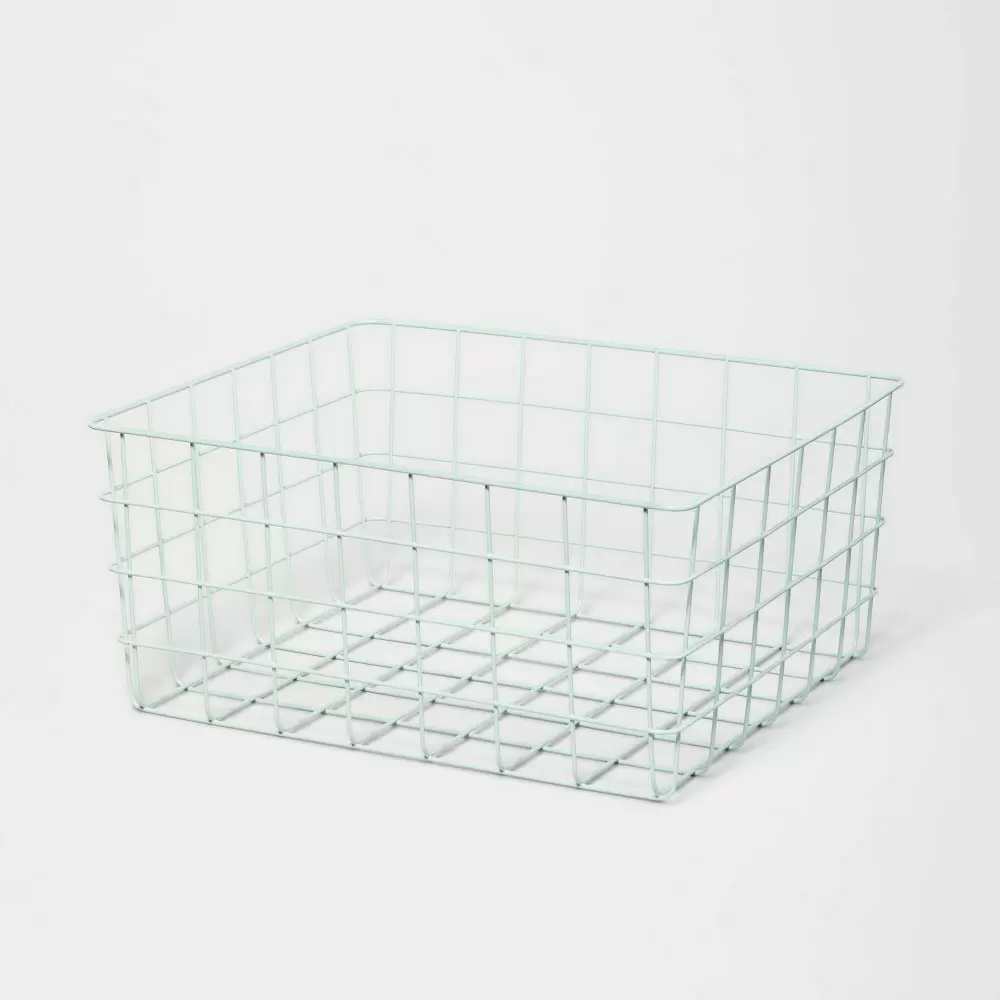 Photo 1 of 13" Rectangular Wire Decorative Basket Green - Brightroom
