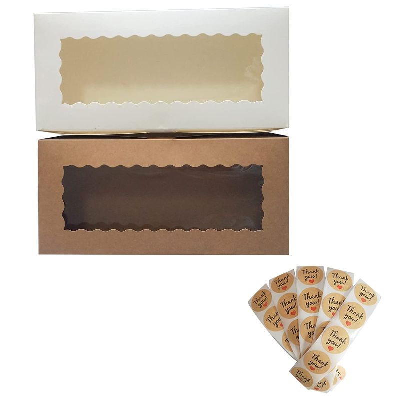 Photo 1 of 20 Pack Bakery Boxes with PVC Window,12 inches Cookie Boxes,10pcs Craft and 10 White Cake Boxes with 20 Pcs Stickers for Cupcake Boxes Donut/Cake/Muffin/Dessert Birthday Party Decoration
