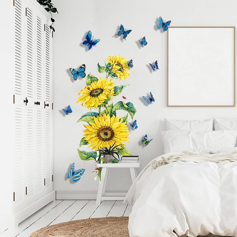 Photo 1 of ZNOUSH Sunflower Wall Stickers with 3D Butterfly ,13 Pieces Removable Yellow Flower Wall Decals Waterproof Sunflower Flying Butterfly Decor Mural for Nursery Bedroom 1339
