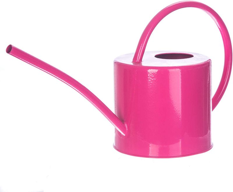 Photo 1 of 1.5 liter metal watering can, modern style watering pot with handle and long spout, pink
