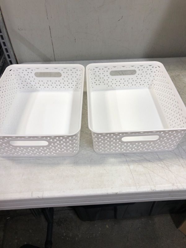 Photo 2 of Y-weave Small Decorative Storage Basket White - (2)