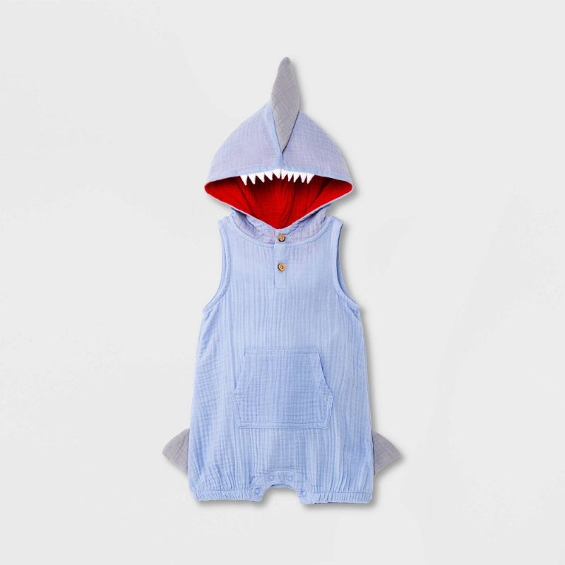 Photo 1 of Baby Boys' Gauze Elevated Shark Romper - Cat & Jack™ Periwinkle Blue 2 pack size NB
