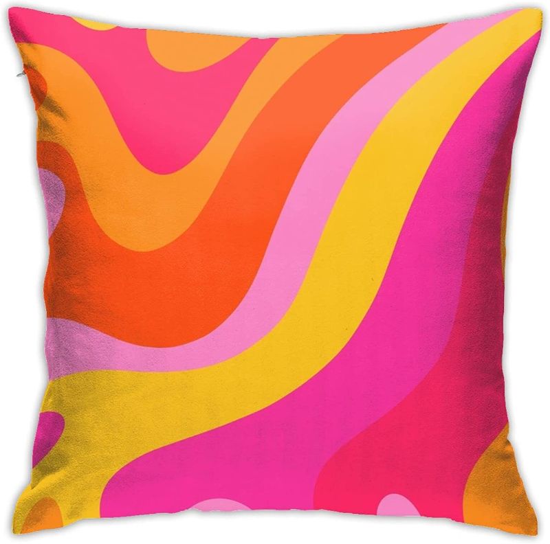 Photo 1 of Akame Retro 70s Pink and Orange Swirls Throw Pillow Covers Cozy Square Throw Pillow Case Home Decorative for Bed Couch Sofa Living Room Cushion Cover 18inchX18inch,One Size
