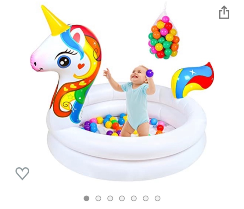 Photo 1 of 90shine Unicorn Kiddie Baby Pool with 50pcs Pit Balls - Inflatable Blow Up Plastic Swimming Pools/Ice Serving Bar/Buffet Cooler, Toys Gifts for Kids Toddler Infant Backyard Party Supplies