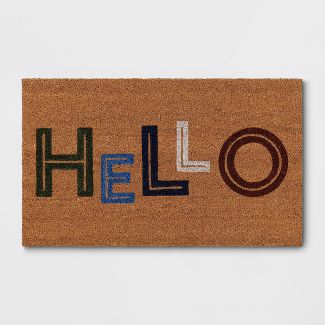 Photo 2 of 1'6"x2'6" Hello Colorblocked Coir Doormat - Room Essentials™

