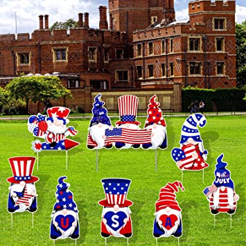 Photo 1 of  4th of July Yard Sign Patriotic Gnome Lawn Signs Independence Day Yard Signs with Stakes for USA Memorial Day Independence Day Party Outdoor Garden Decorations