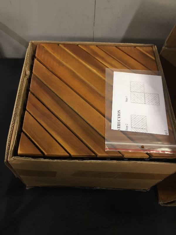 Photo 2 of 10pk Diagonal Slat Teak Finish Acacia Interlocking Deck Tile - Light Gold - Vifah --FACTORY SEALED , OPEN FOR PHOTOS--

