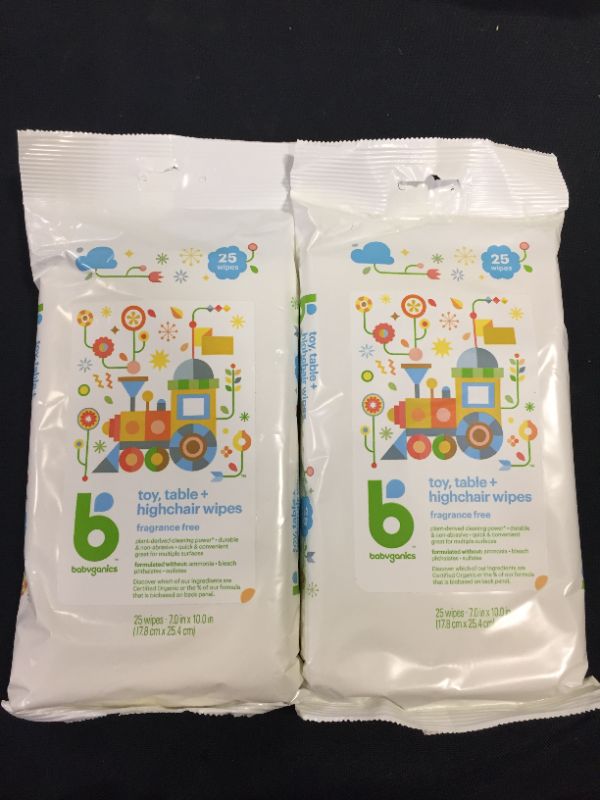 Photo 2 of Babyganics Toy Table and High Chair Wipes, Fragrance Free, 25 ct --2 PACK 