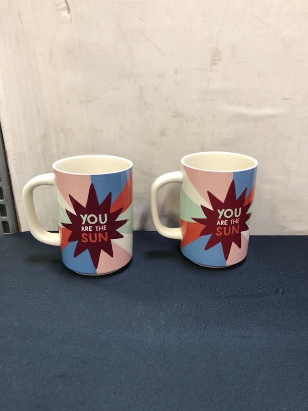 Photo 2 of 16oz Stoneware You Are the Sun Mug - Room Essentials™ ( PACK OF 2 ) ( HAS WASHABLE STICKER RESIDUE) (NO BOX) ITEM BAGGED
