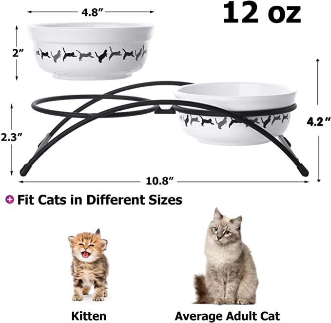 Photo 2 of Y YHY Cat Bowls Elevated, Cat Food Dish Raised, Tall Cat Bowls for Food and Water, Ceramic Pet Dishes for Cat or Dogs, Anti Vomiting, Whisker Fatigue, Dishwasher Safe, 12 Ounces
