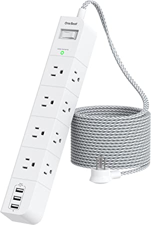 Photo 1 of 9 ft Extension Cord, Power Strip Surge Protector - 8 Widely AC Outlets 3 USB, Flat Plug, Desktop Charging Station with Overload Protection, Wall Mount for Home, Office, Travel, Computer ETL Listed
