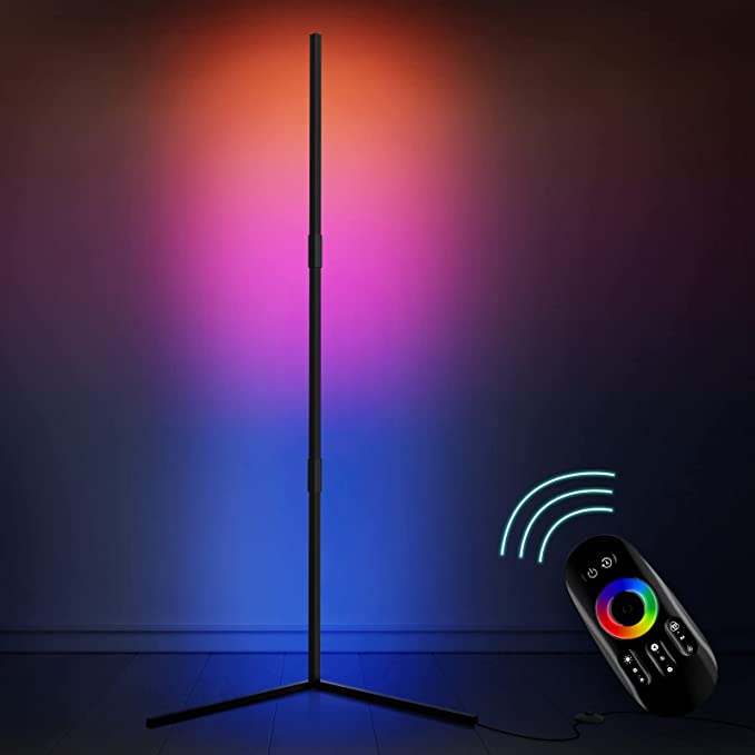 Photo 1 of Corner Floor Lamp, Joymon RGB Color Changing Modern Corner Lamp with Remote, Dimmable LED Floor Lamp Mood Lighting Corner Lamp, RGB Floor Lamps for Living Room Bedroom Gaming Room Party Decoration
