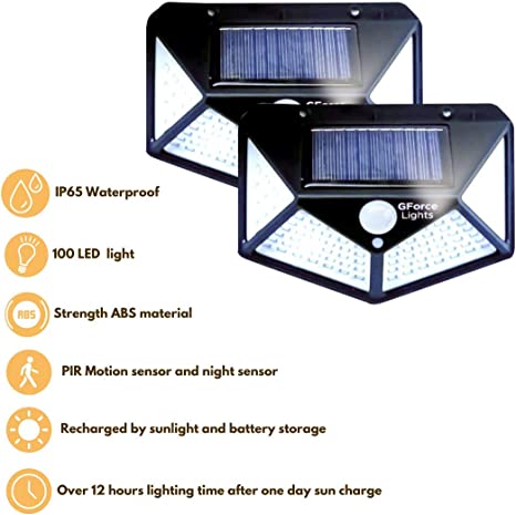 Photo 2 of Gforce Solar LED Lights - Outdoor Solar Lights - 100 LED Motion Sensor Outdoor Light - 3 Working Modes - IP65 Waterproof - Easy DIY Installation - Ideal for Patio, Garden, Security Wall Light
