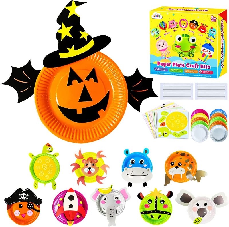 Photo 1 of ZMLM Art-Craft Paper Halloween Pumpkin Toys for Kids: Girls Boys Paper Plate DIY Craft Kit for Age 3-8 Toy Project Toddler Activity Children Preschool Party Favor Birthday Christmas Holiday Craft Gift
