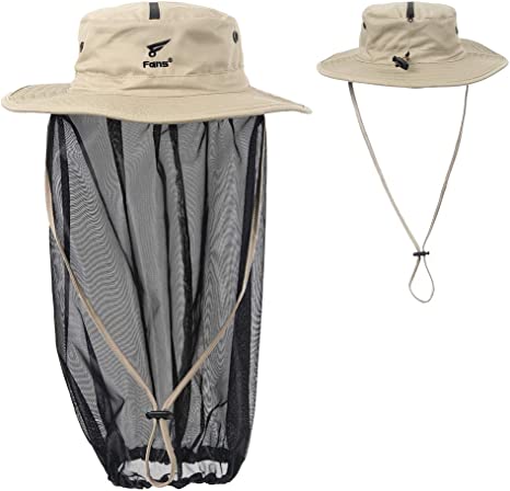 Photo 1 of 8 Fans Removable Head Net Hat Boonie Hat Sun Hat Bucket Hat with Hidden Net Mesh Mask for Fishing Hiking Gardening Men Women