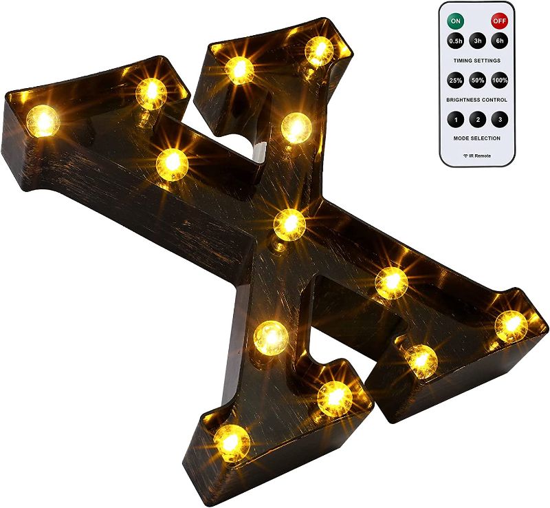 Photo 1 of 3 COUNT LED Letters Numbers Marquee Lights 26 Alphabet 0-9 Numbers Decorative Lamps with Wireless Remote Control for Christmas New Year Valentine Wedding Party Birthday Home Bar (Brown Letter X)