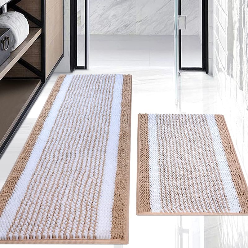 Photo 1 of Bathroom Rugs, Non Slip Bath Mat for Bathroom Bath Rug Absorbent Plush Bathroom Rug Water Absorbent Super Bathroom Mat Rug(17.3"×24"+17.3"×47") Beige