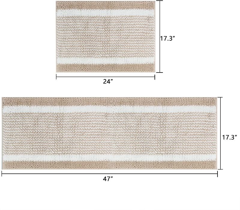 Photo 2 of Bathroom Rugs, Non Slip Bath Mat for Bathroom Bath Rug Absorbent Plush Bathroom Rug Water Absorbent Super Bathroom Mat Rug(17.3"×24"+17.3"×47") Beige