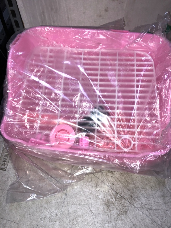 Photo 1 of kathson Rabbit Litter Box Toilet Small Animal Corner Litter Pan with Grate Plastic Cage Box Pet Pan Ideal for Rabbit Bunny Chinchilla Ferret Guinea Pig Hamster (Pink)