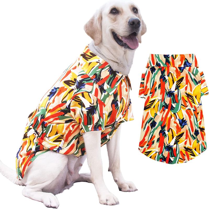 Photo 1 of Dog Hawaiian Shirt for Large Breed, Breathable Cool Dog Clothes for Large Dogs, Surbogart by Xobberny Hawaii Beach Seaside Summer Lightweight Floral T Shirt, Golden, 8X-Large !!