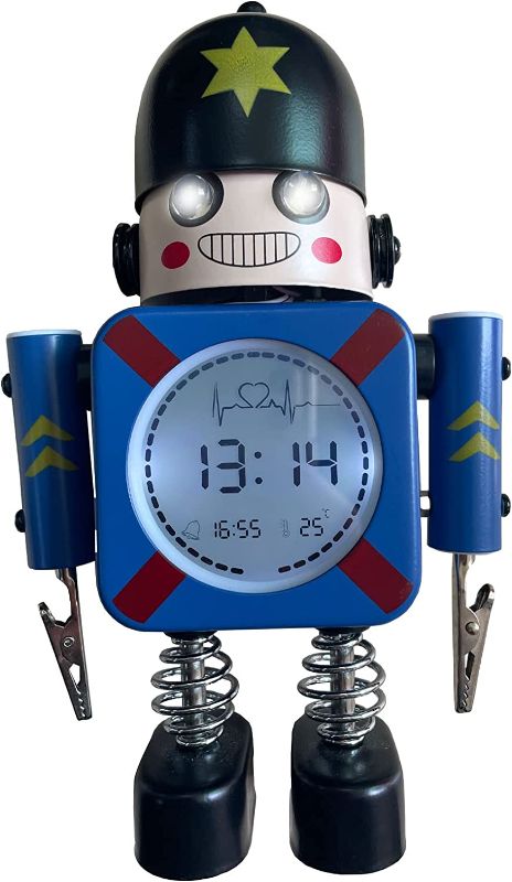 Photo 1 of Diskary Alarm Clock, Alarm Clocks for Bedrooms, Kids Alarm Clock, Bedside Clock Not Ticking, Children and Students Cute Personality Alarm Clock, Eyes Flash When The Bell Rings(Soldier-Blue)