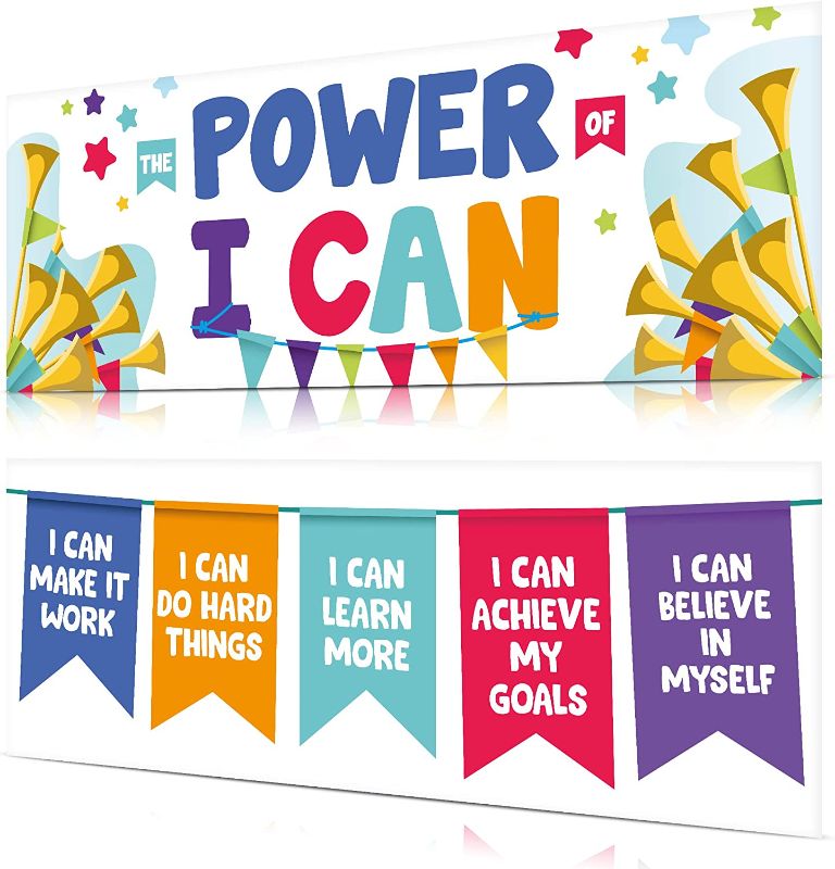 Photo 1 of Motivational Classroom Bulletin Board Banner Decor Set of 2 - The Teachers Perfect Wall Or Door Poster Decoration That Inspires and Encourages Your Students to Reach For The Stars - The Power Of I Can
