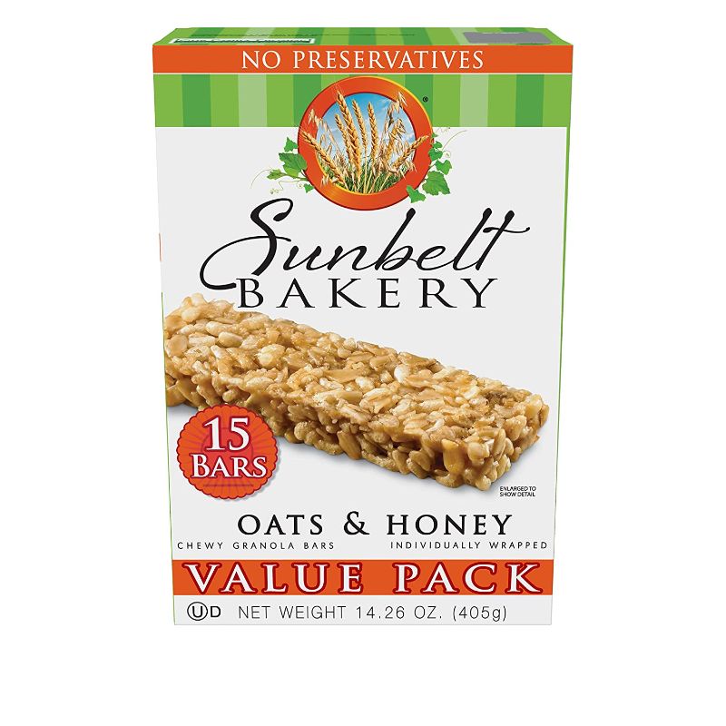 Photo 1 of 2 BOXES Sunbelt Bakery Oats & Honey Chewy Granola Bars, Value Pack, 1.0 OZ, 15 Count (1 Box)
EXP 10/09/22