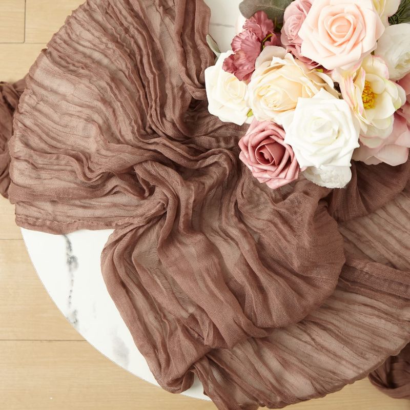 Photo 1 of 2 PCS 13Ft Table Runner for Wedding, Cotton Cheesecloth Table Runner Linen Table Runner Rustic Table Runner Bridal Party Decor Wedding Table Decor (Cameo Brown)
