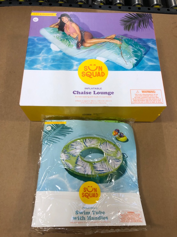 Photo 5 of ****MISC POOL 2 PACK*** 33 Swim Tube Tropical with Handles - Sun Squad  &  Chaise Lounge Palm - Sun Squad****MINOR DAMAGE TO PACKAGING****