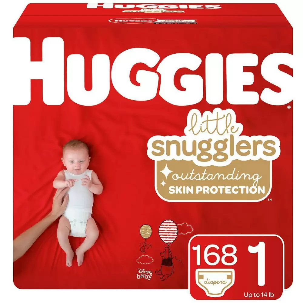 Photo 1 of ****MINOR DAMAGE TO PACKAGING**** Huggies Little Snugglers Diapers Huge Pack - Size 1 (168ct)	