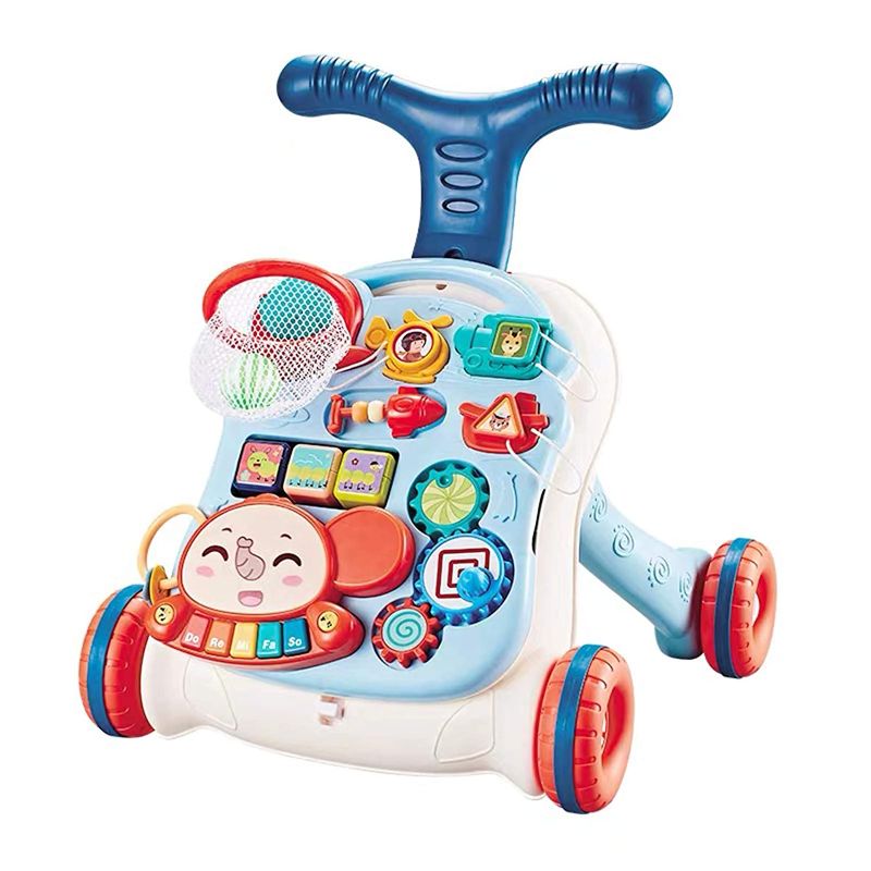 Photo 1 of Baby Learning Walker Sit-to-Stand Baby Walker with Wheels Entertainment Table Kids Early Educational Activity Center, Baby Push Walkers for Boys and Girls (Blue White)
