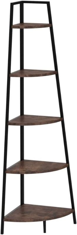 Photo 1 of ++SOLD FOR PARTS ONLY ++ OIAHOMY Corner Shelf 70 Inch Tall Bookcase 5- Tier Industrial Corner Bookshelf Corner Ladder Shelf Small Bookshelf Rustic Plant Stand Rack Freestanding -Rustic Brown
