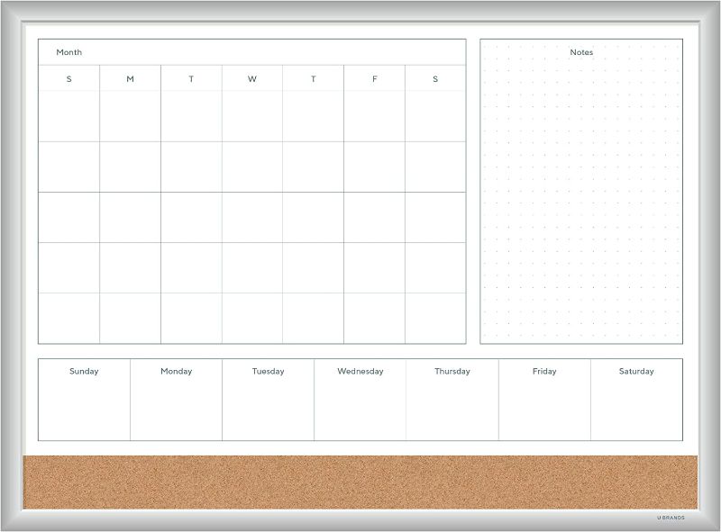 Photo 1 of U Brands Magnetic Dry Erase 4-in-1 Calendar Board, 18 x 24 Inches, Silver Aluminum Frame (3890U00-01)
