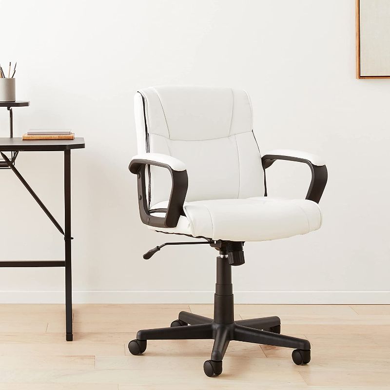 Photo 1 of Amazon Basics Padded Office Desk Chair with Armrests, Adjustable Height/Tilt, 360-Degree Swivel, 275Lb Capacity - White
