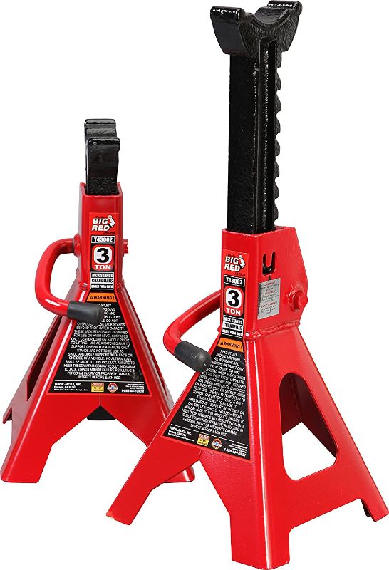 Photo 1 of BIG RED T43202 Torin Steel Jack Stands: 3 Ton (6,000 lb) Capacity, Red, 2 count (pack of 1)------item has minor scratches due to usage 
