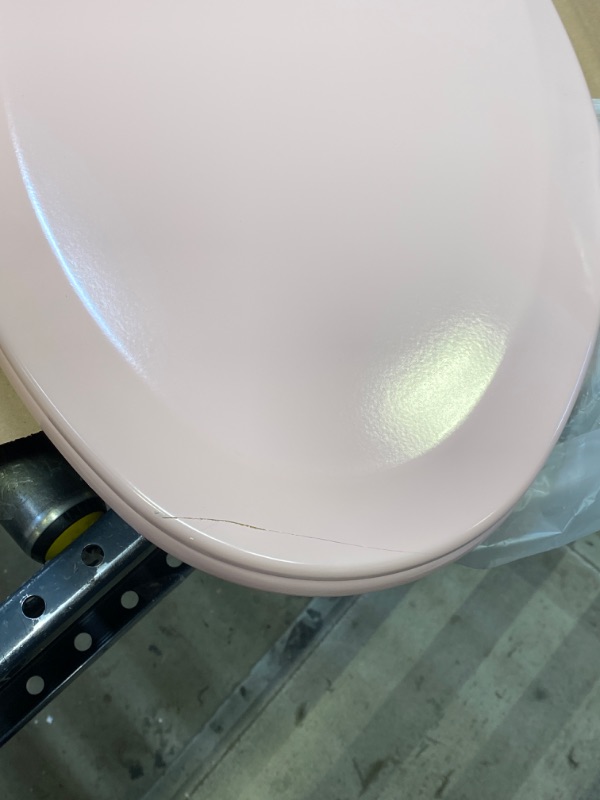 Photo 3 of Bemis 500EC 063 Toilet Seat with Easy Clean & Change Hinges, Round, Durable Enameled Wood, Venetian Pink---------minor scratch on the front lid due to shipping 
