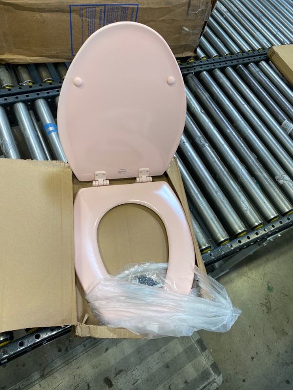 Photo 2 of Bemis 500EC 063 Toilet Seat with Easy Clean & Change Hinges, Round, Durable Enameled Wood, Venetian Pink---------minor scratch on the front lid due to shipping 
