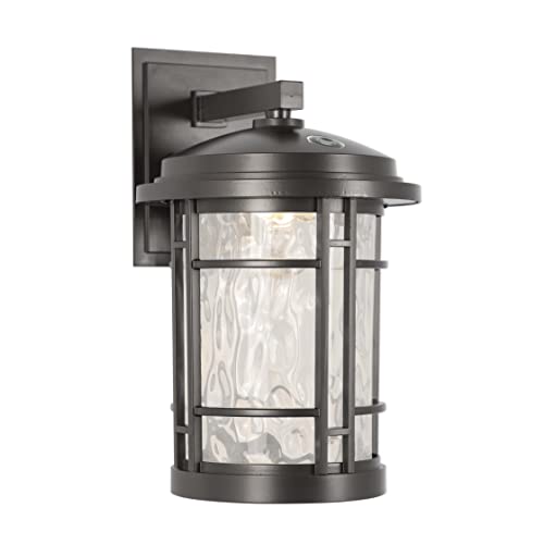 Photo 1 of 11-Watt Outdoor Integrated LED Dusk to Dawn Wall Lantern Sconce, 3000K Soft White, Burnished Bronze with Clear Hammered Glass, AL-2167A
