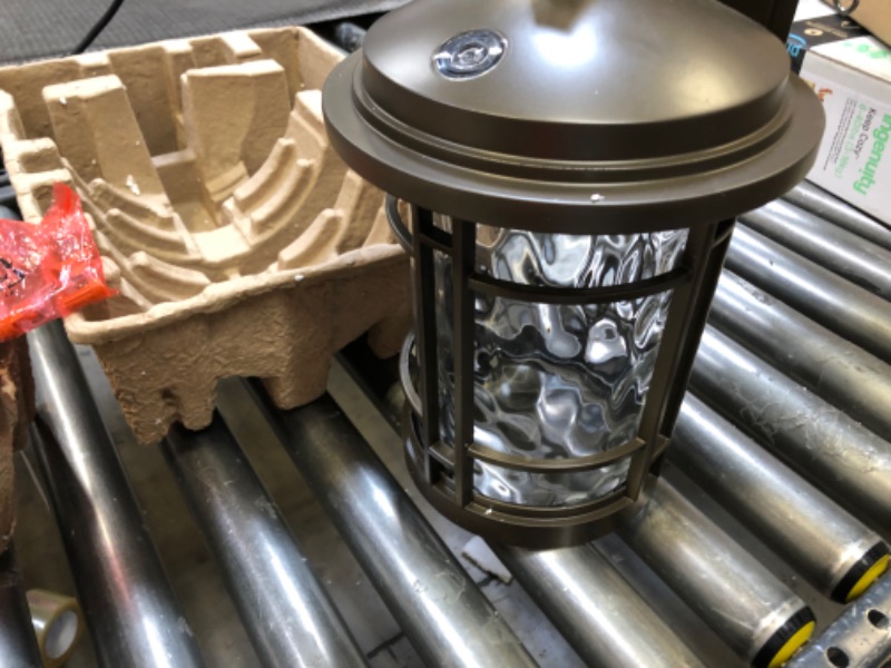 Photo 2 of 11-Watt Outdoor Integrated LED Dusk to Dawn Wall Lantern Sconce, 3000K Soft White, Burnished Bronze with Clear Hammered Glass, AL-2167A
