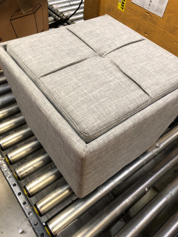Photo 1 of Ave Six OSP Home Furnishings Rockford Square Storage Ottoman with Padded Upholstery and Hidden Serving Tray, Dove Grey Fabric
