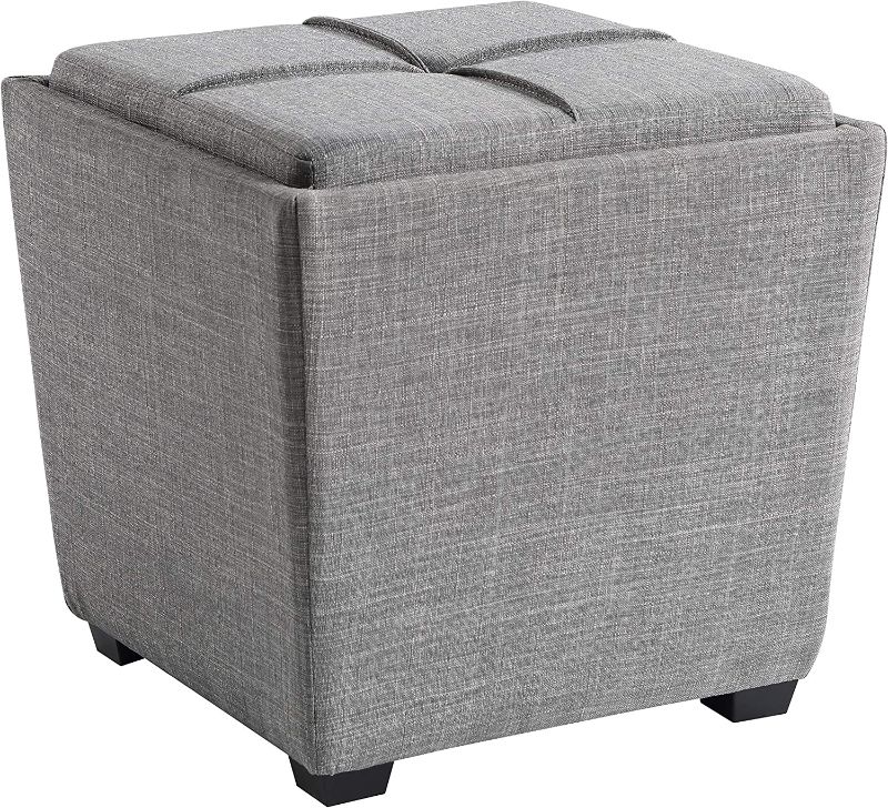Photo 1 of Ave Six OSP Home Furnishings Rockford Square Storage Ottoman with Padded Upholstery and Hidden Serving Tray, Dove Grey Fabric
