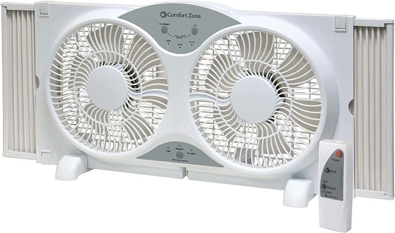 Photo 1 of Comfort Zone CZ310R 3-Speed 3-Function Expandable Reversible Twin Window Fan with Remote Control, Removable Cover
