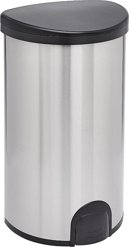 Photo 1 of Amazon Basics Automatic Hands-Free Stainless Steel Trash Can - Toe tap, 50-Liter
