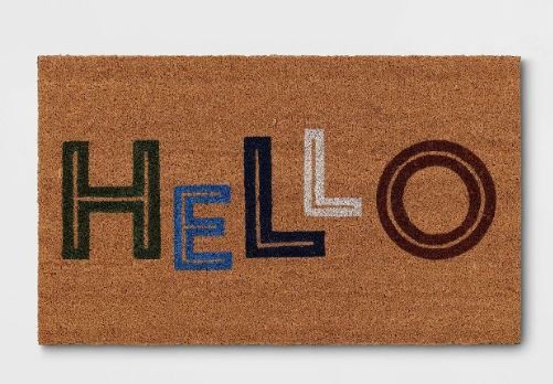 Photo 1 of 1'6"x2'6" Hello Colorblocked Coir Doormat - Room Essentials™

