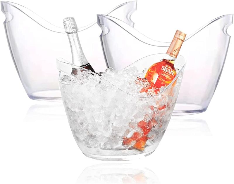 Photo 1 of 3 Pack 4L Large Capacity Beverage Tub Oval Storage Bucket, ice buckets for parties Wine Bucket, Beer Bucket, Like an Ice Bucket, Party Ice Bucket JENIGH JEWEL? Transparent ---- NEEDS  CLEANING