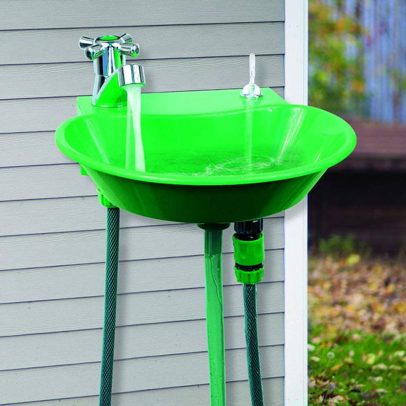 Photo 1 of 2-in-1 Outdoor Water Fountain and Faucet, Green-----used needs cleaning 
