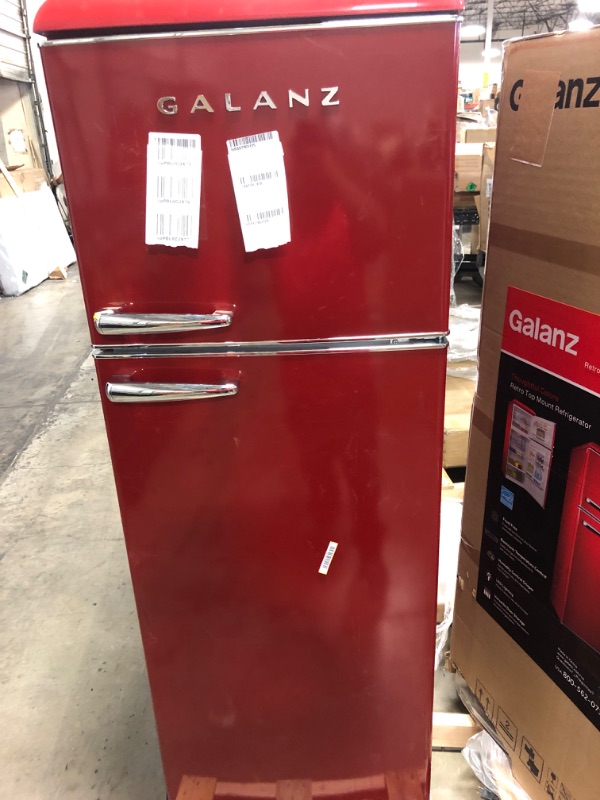 Photo 2 of  Galanz Refrigerator, Adjustable Electrical Thermostat Control with Top Mount Freezer Compartment, Retro Red, 12.0 Cu Ft---UNABLE TO TEST