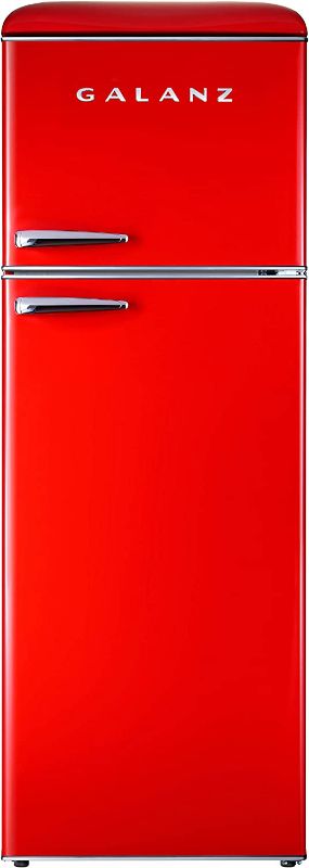 Photo 1 of  Galanz Refrigerator, Adjustable Electrical Thermostat Control with Top Mount Freezer Compartment, Retro Red, 12.0 Cu Ft---UNABLE TO TEST
