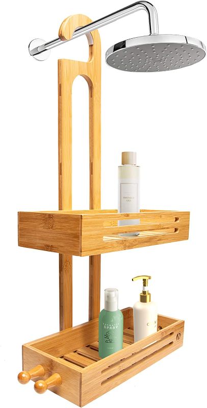 Photo 1 of 
Crew & Axel Bamboo Hanging Shower Caddy Rustproof Made from Natural Bamboo 2 Level Storage Organizer Waterproof & Anti Stain - Over The Shower Head...
